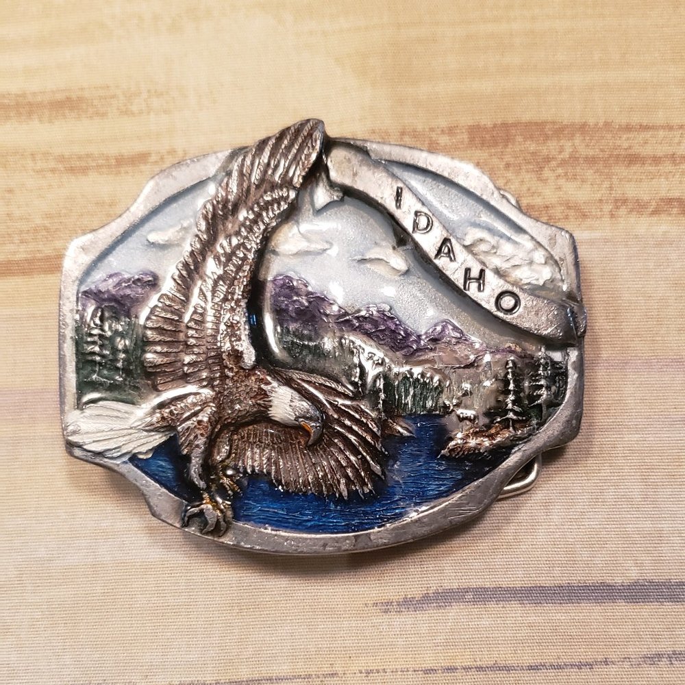 Idaho Pewter Enamel Belt Buckle- Vintage- Beautiful Colors